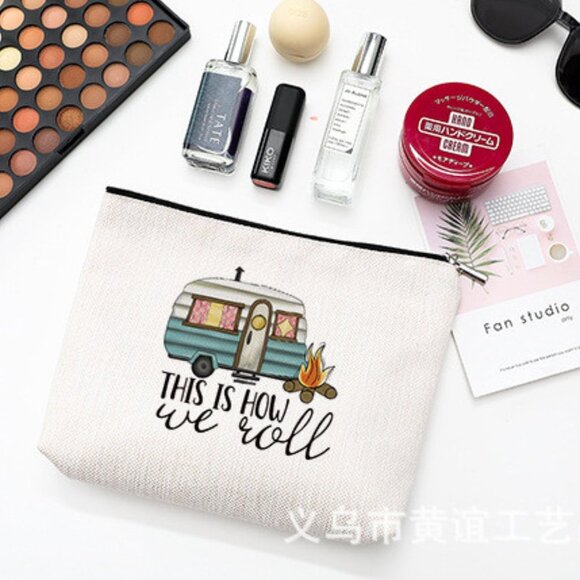 Cotton Linen Zipper cosmetic Bag - Picture 2 of 2